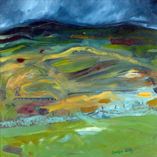 Evening Light Coming Off The Hill, Seathwaite Cumbria, Oil on Linen 16 x 16in